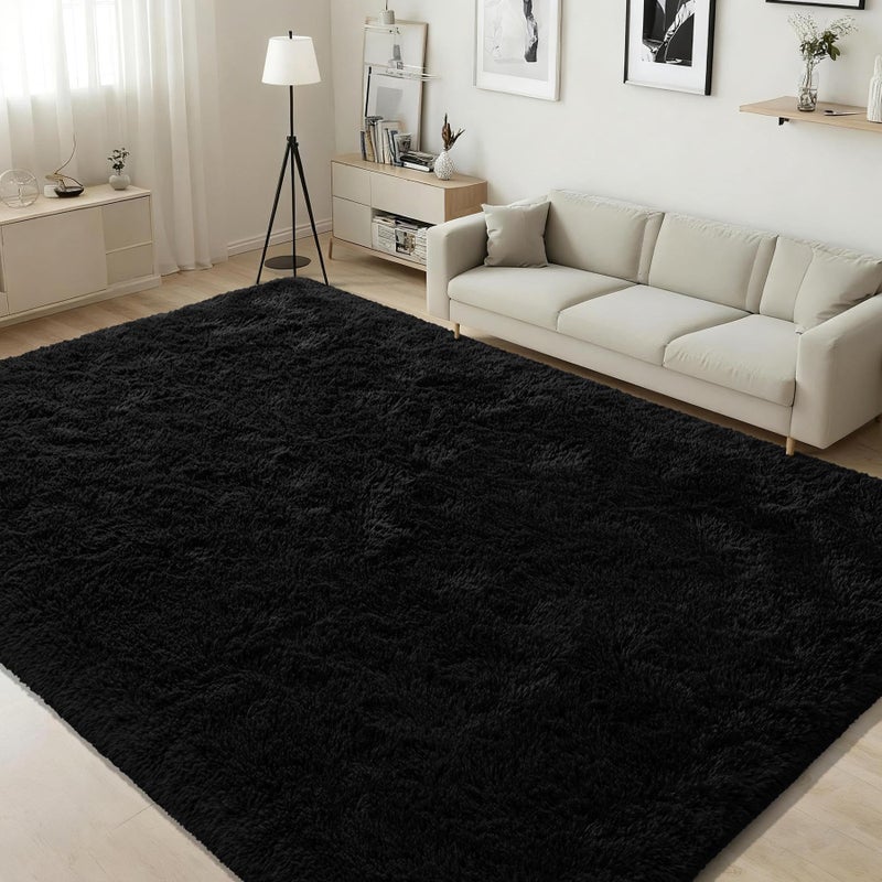 ISEAU Rugs for Living Room Fluffy Area Rug Carpets Soft Shaggy 6x9 Feet Rugs for Bedroom, Fuzzy and Comfy Shag Large Rug for Teen's Dorm Boys Kids Nursery Room Decor, Black - Image 1